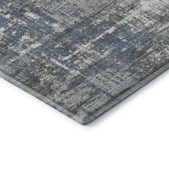 Denim Blue Gray And Ivory Geometric Washable Area Rug With UV Protection Photo 8