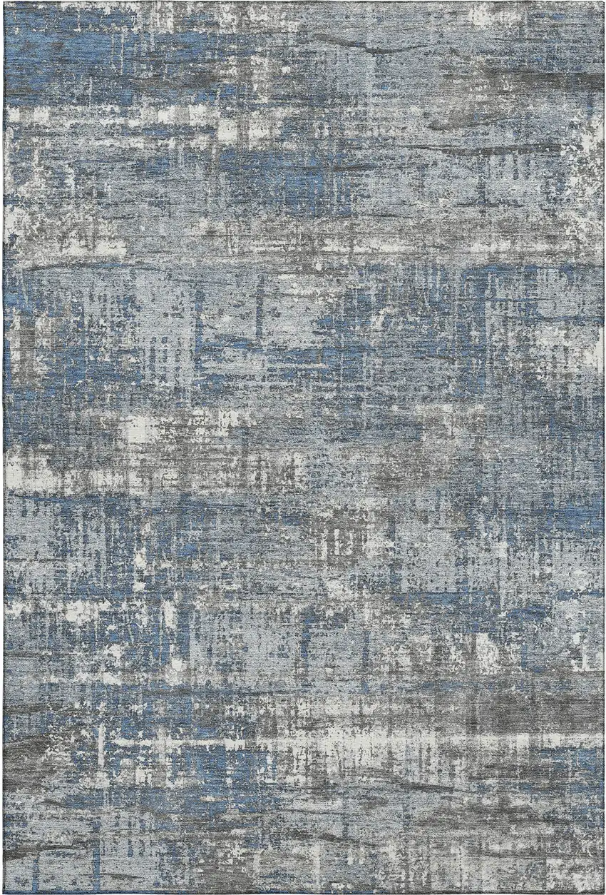 Denim Blue Gray And Ivory Geometric Washable Area Rug With UV Protection Photo 2