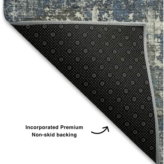 Denim Blue Gray And Ivory Geometric Washable Area Rug With UV Protection Photo 7