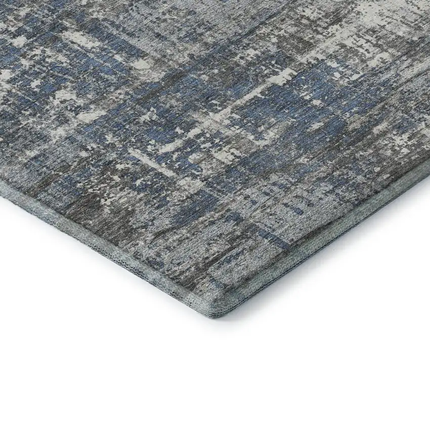 Denim Blue Gray And Ivory Geometric Washable Area Rug With UV Protection Photo 8