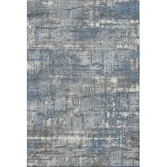Denim Blue Gray And Ivory Geometric Washable Area Rug With UV Protection Photo 4