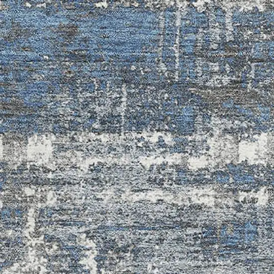 Denim Blue Gray And Ivory Geometric Washable Area Rug With UV Protection Photo 3