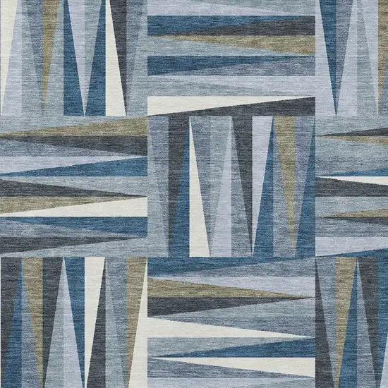 Denim Blue Gray And Ivory Geometric Washable Indoor Outdoor Area Rug Photo 5