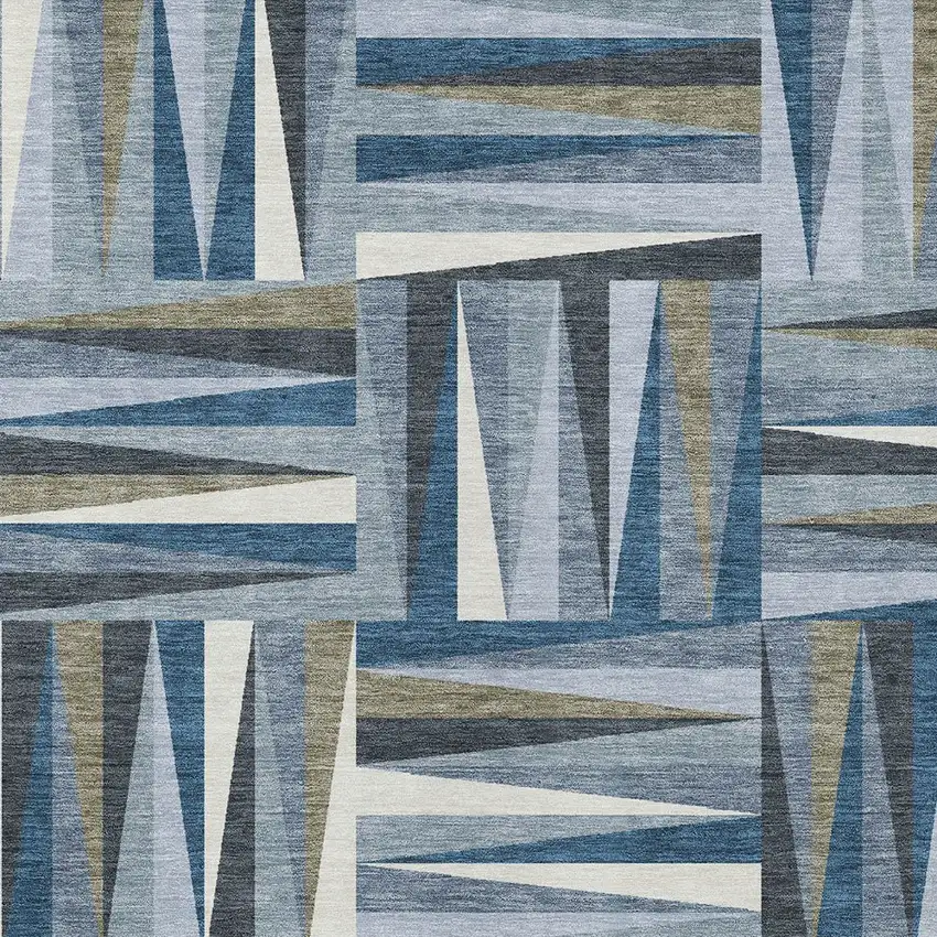 Denim Blue Gray And Ivory Geometric Washable Indoor Outdoor Area Rug Photo 5