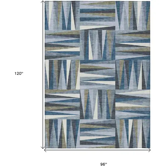 Denim Blue Gray And Ivory Geometric Washable Indoor Outdoor Area Rug Photo 3