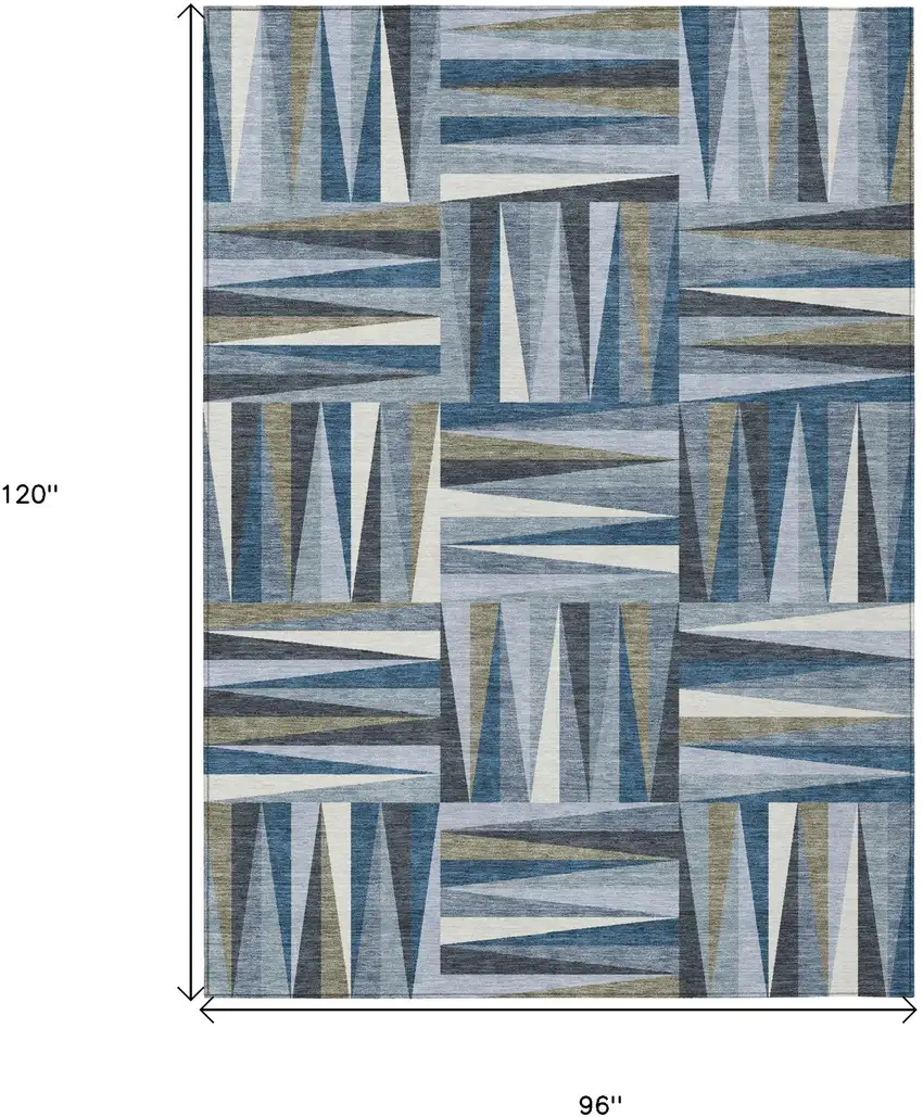 Denim Blue Gray And Ivory Geometric Washable Indoor Outdoor Area Rug Photo 3