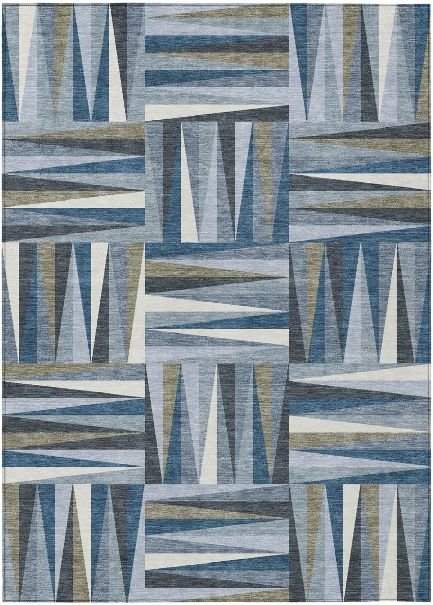 Denim Blue Gray And Ivory Geometric Washable Indoor Outdoor Area Rug Photo 2