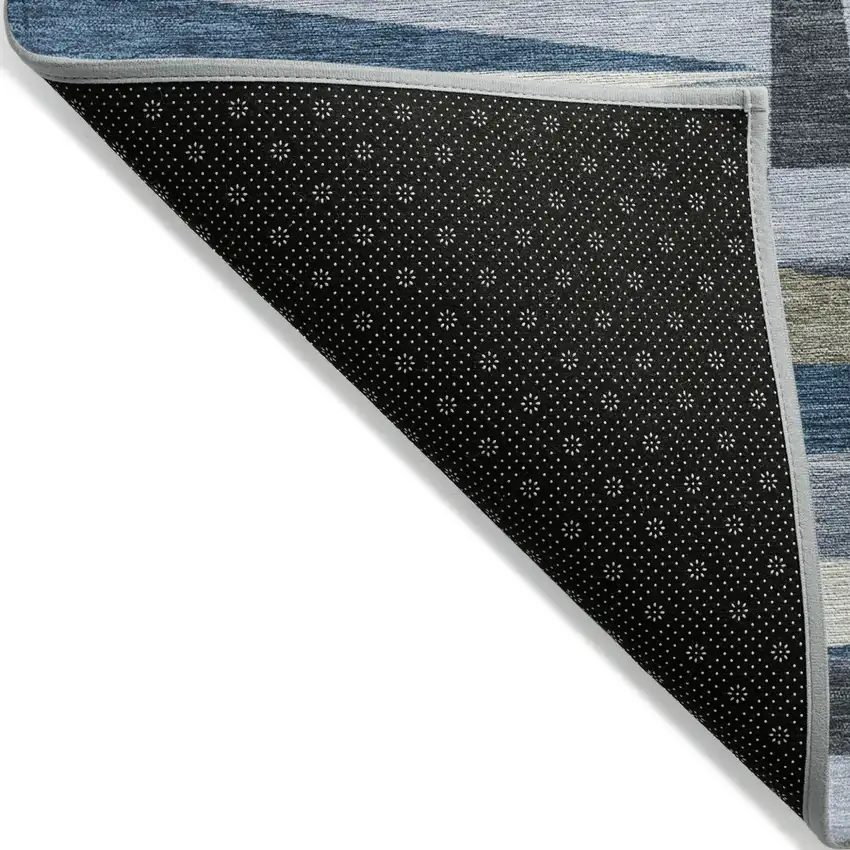 Denim Blue Gray And Ivory Geometric Washable Indoor Outdoor Area Rug Photo 5