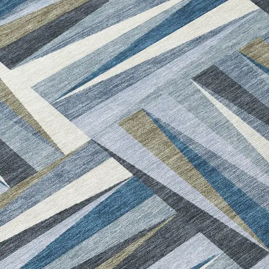 Denim Blue Gray And Ivory Geometric Washable Indoor Outdoor Area Rug Photo 6