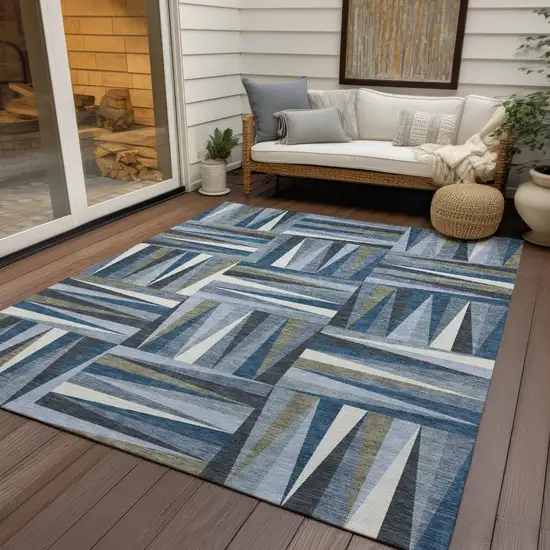 Denim Blue Gray And Ivory Geometric Washable Indoor Outdoor Area Rug Photo 9