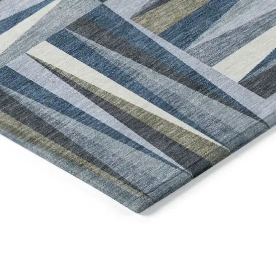 Denim Blue Gray And Ivory Geometric Washable Indoor Outdoor Area Rug Photo 4
