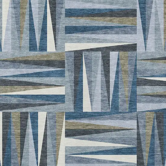 Denim Blue Gray And Ivory Geometric Washable Indoor Outdoor Area Rug Photo 5