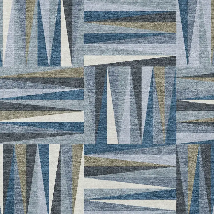 Denim Blue Gray And Ivory Geometric Washable Indoor Outdoor Area Rug Photo 5