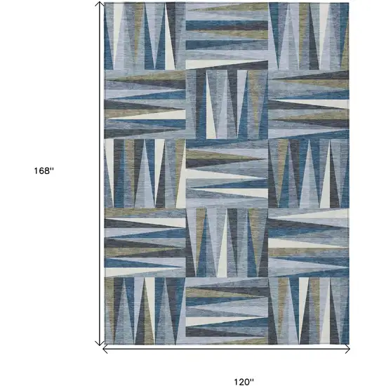 Denim Blue Gray And Ivory Geometric Washable Indoor Outdoor Area Rug Photo 3