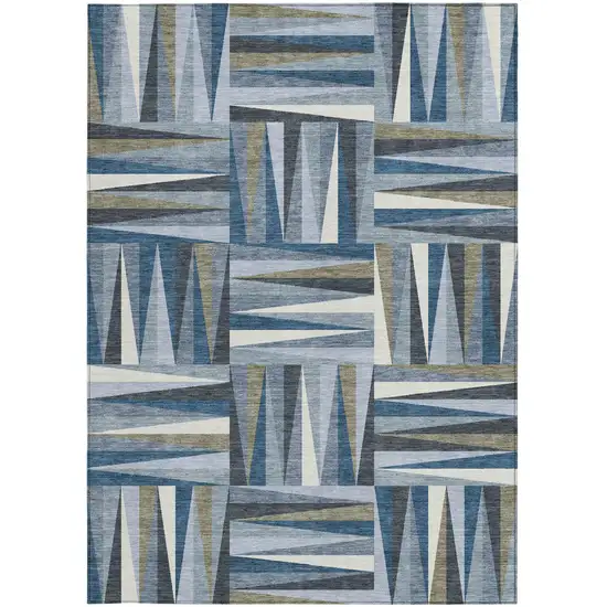 Denim Blue Gray And Ivory Geometric Washable Indoor Outdoor Area Rug Photo 7