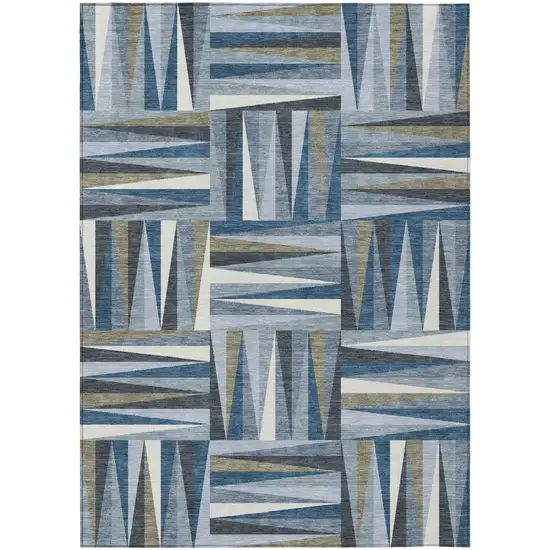 Denim Blue Gray And Ivory Geometric Washable Indoor Outdoor Area Rug Photo 2