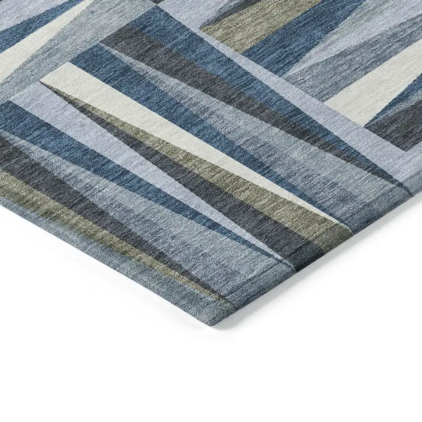 Denim Blue Gray And Ivory Geometric Washable Indoor Outdoor Area Rug Photo 4