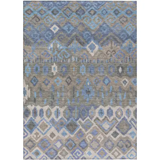 Denim Blue Gray And Ivory Geometric Washable Indoor Outdoor Area Rug Photo 2