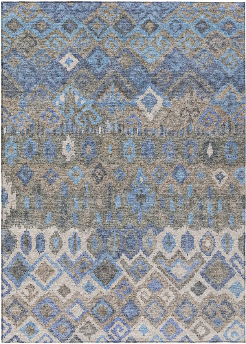 Denim Blue Gray And Ivory Geometric Washable Indoor Outdoor Area Rug Photo 2