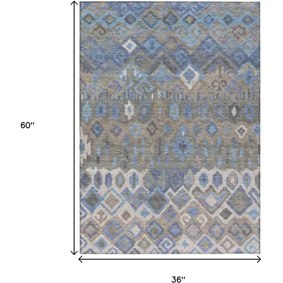 Denim Blue Gray And Ivory Geometric Washable Indoor Outdoor Area Rug Photo 3