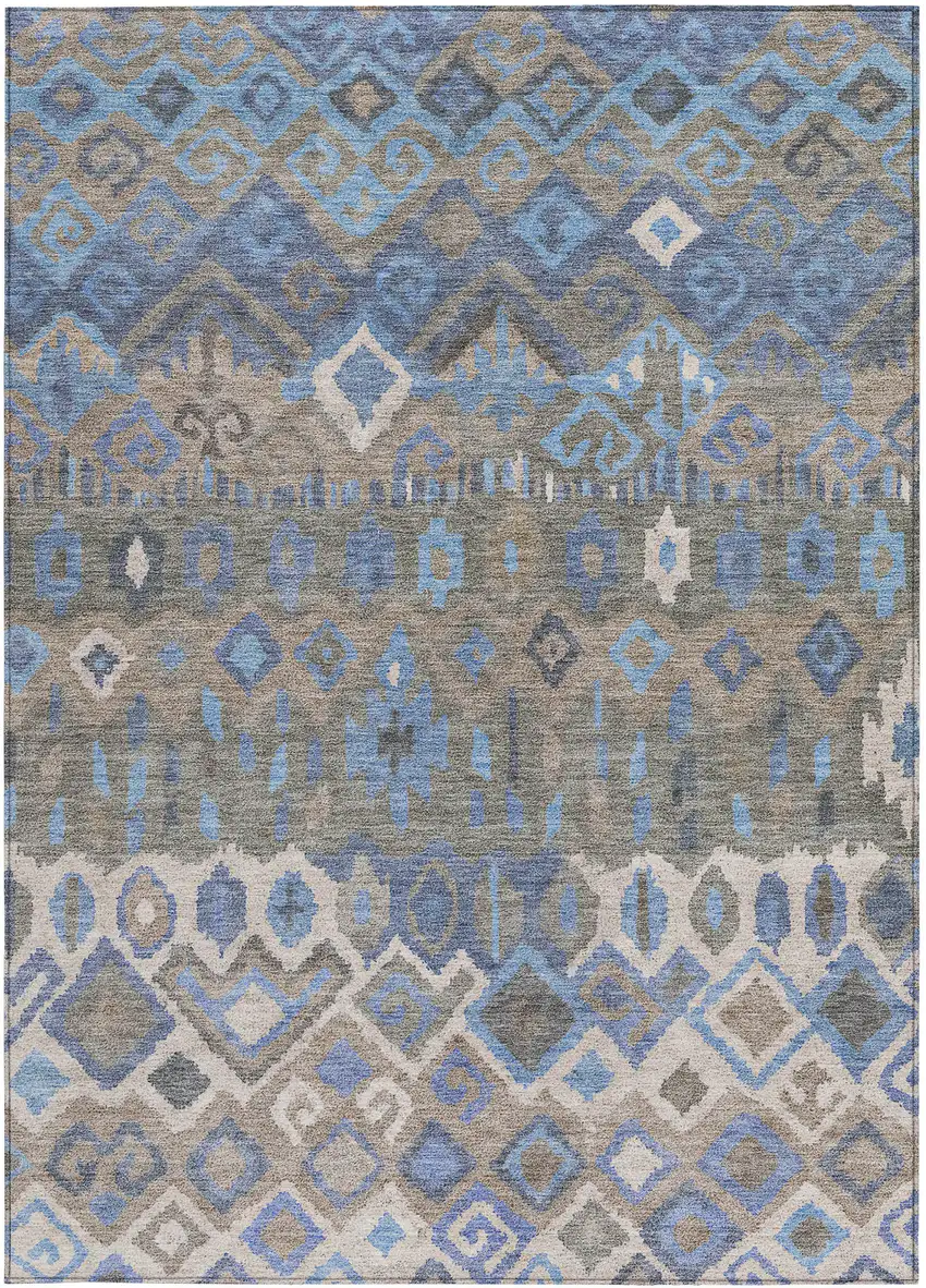 Denim Blue Gray And Ivory Geometric Washable Indoor Outdoor Area Rug Photo 4