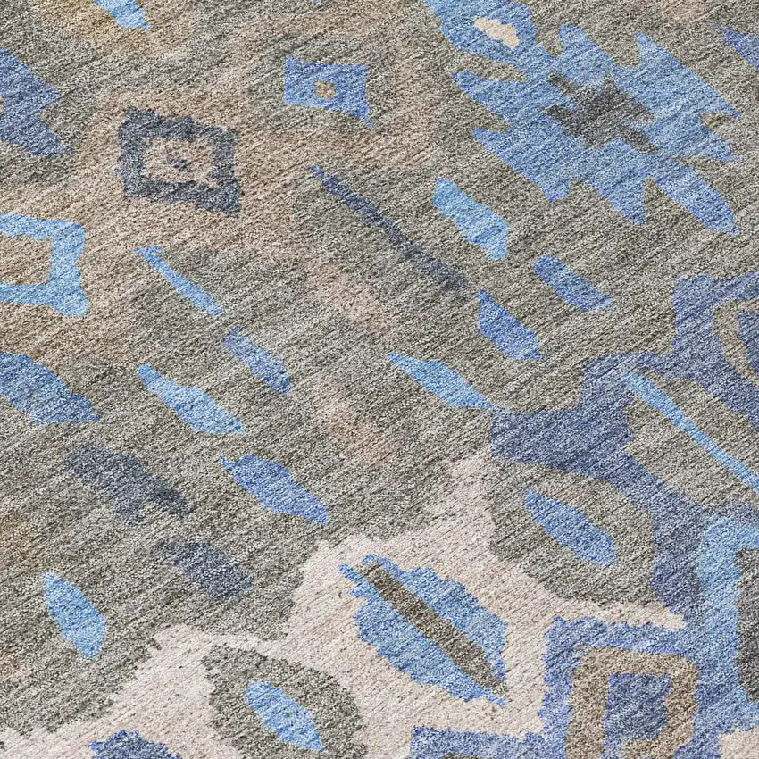 Denim Blue Gray And Ivory Geometric Washable Indoor Outdoor Area Rug Photo 6