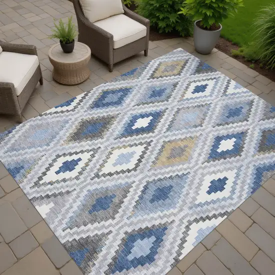 Denim Blue Gray And Ivory Geometric Washable Indoor Outdoor Area Rug Photo 7