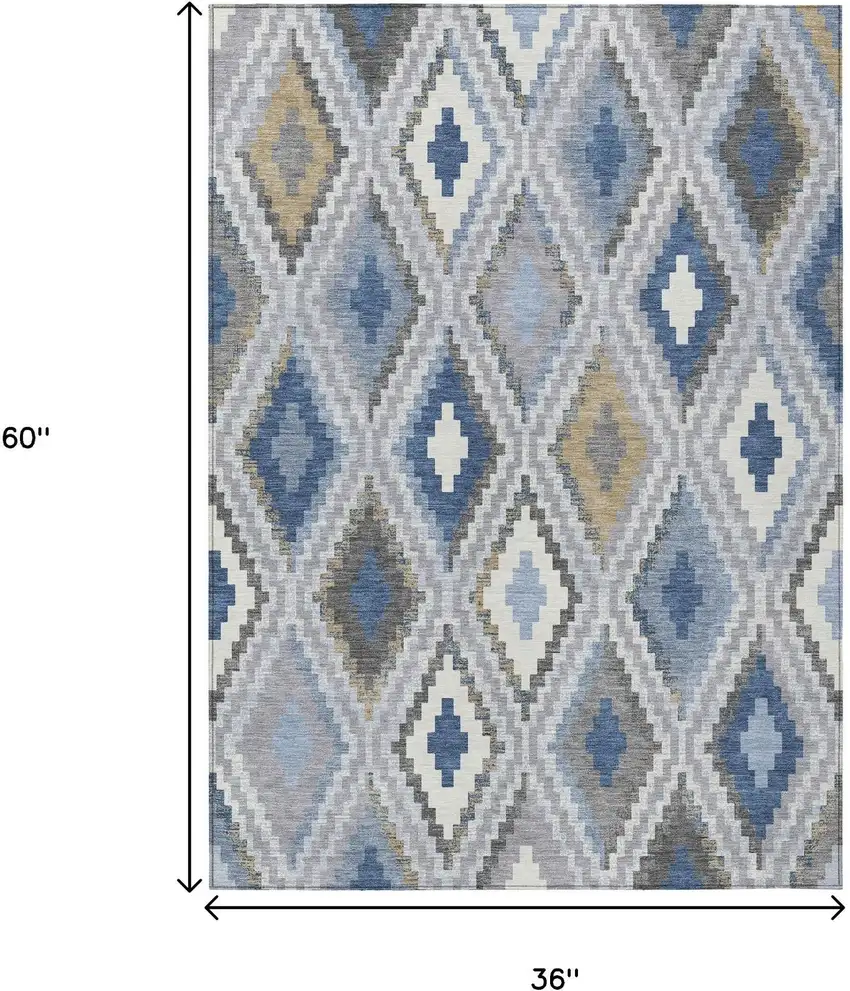 Denim Blue Gray And Ivory Geometric Washable Indoor Outdoor Area Rug Photo 3