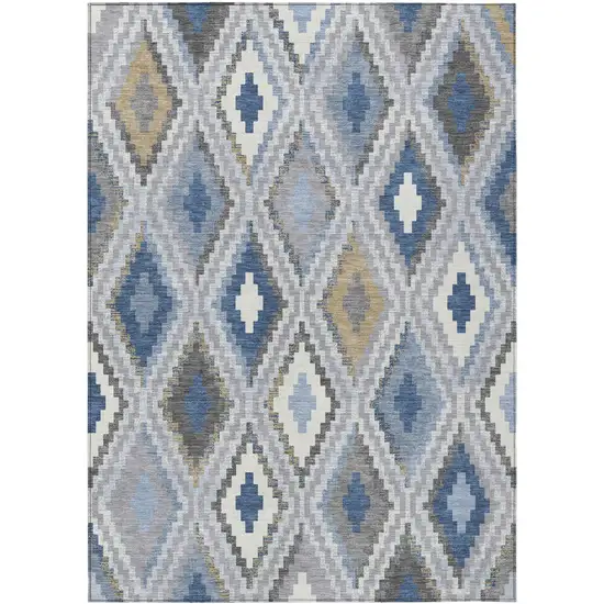 Denim Blue Gray And Ivory Geometric Washable Indoor Outdoor Area Rug Photo 2