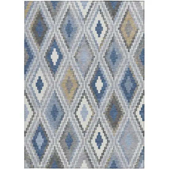 Denim Blue Gray And Ivory Geometric Washable Indoor Outdoor Area Rug Photo 4
