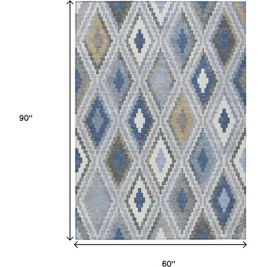 Denim Blue Gray And Ivory Geometric Washable Indoor Outdoor Area Rug Photo 3