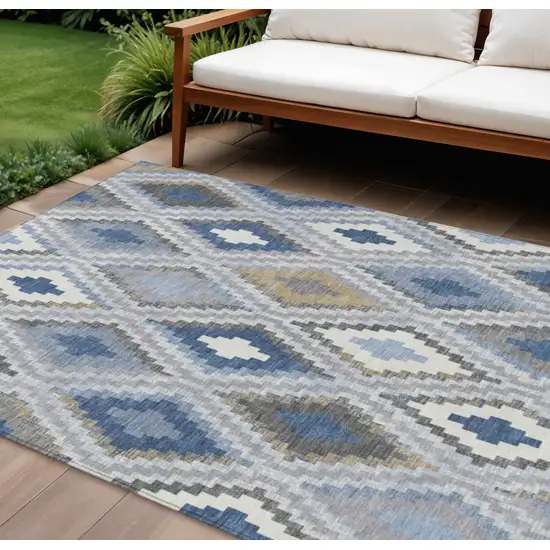 Denim Blue Gray And Ivory Geometric Washable Indoor Outdoor Area Rug Photo 1