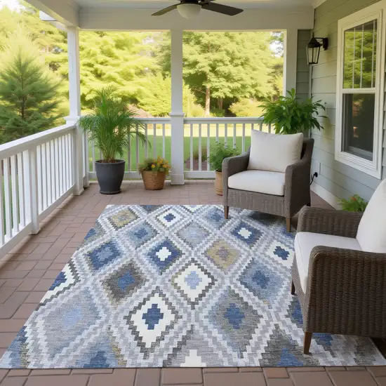 Denim Blue Gray And Ivory Geometric Washable Indoor Outdoor Area Rug Photo 9