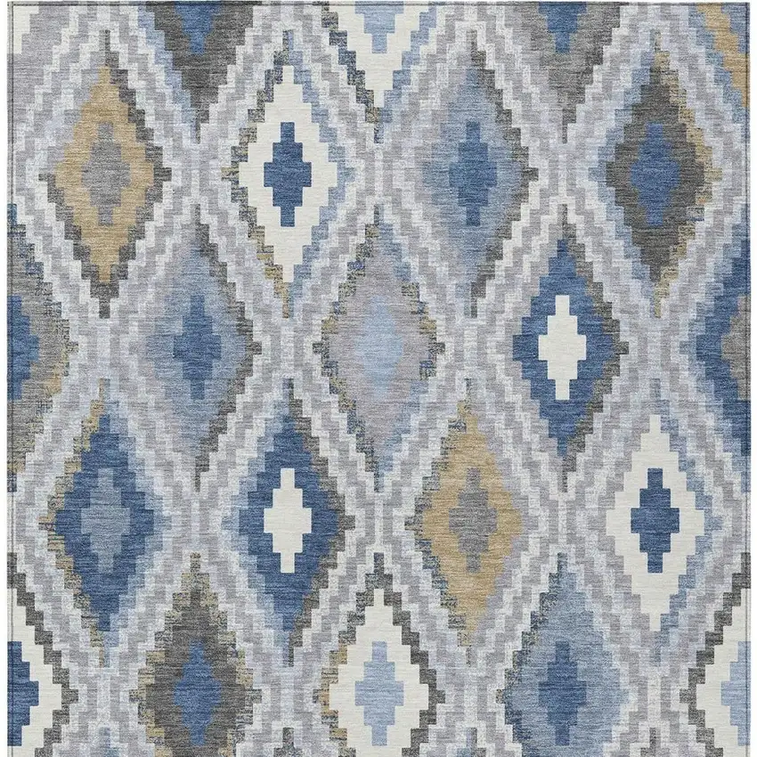 Denim Blue Gray And Ivory Geometric Washable Indoor Outdoor Area Rug Photo 5