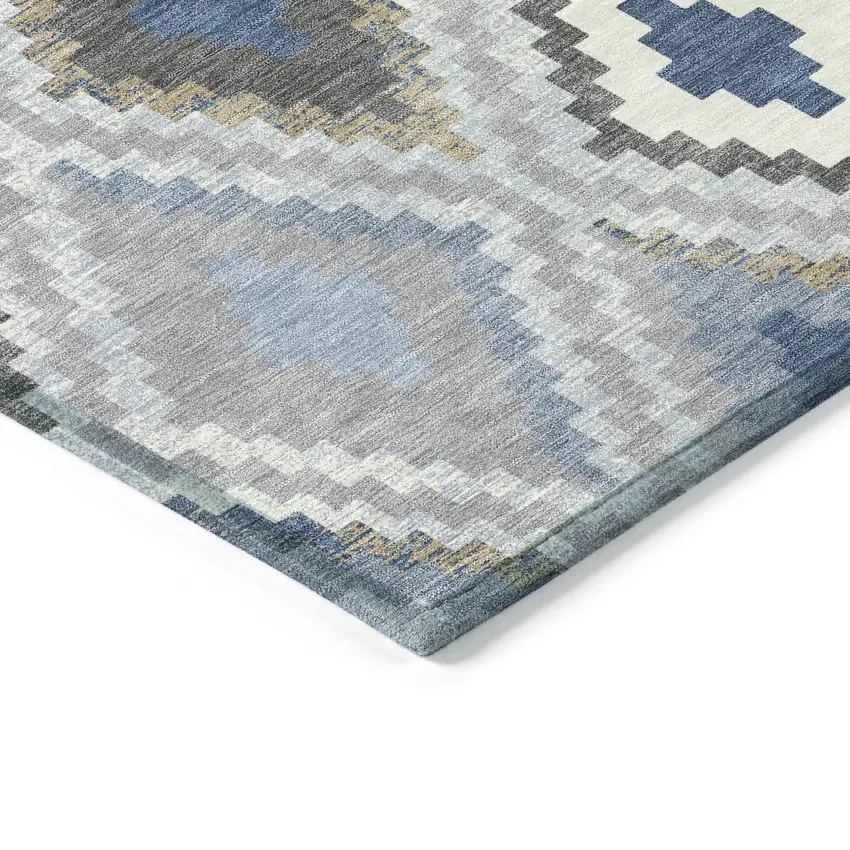 Denim Blue Gray And Ivory Geometric Washable Indoor Outdoor Area Rug Photo 4