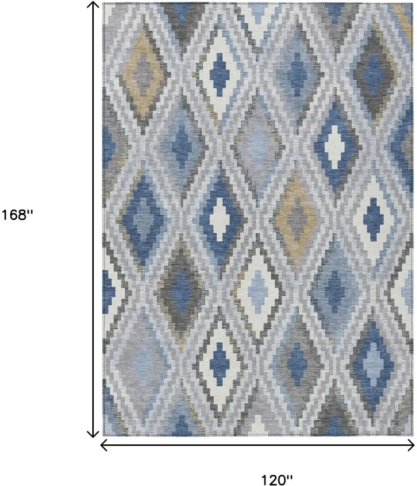 Denim Blue Gray And Ivory Geometric Washable Indoor Outdoor Area Rug Photo 6