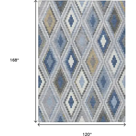 Denim Blue Gray And Ivory Geometric Washable Indoor Outdoor Area Rug Photo 3