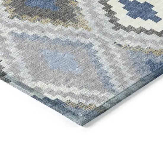 Denim Blue Gray And Ivory Geometric Washable Indoor Outdoor Area Rug Photo 3
