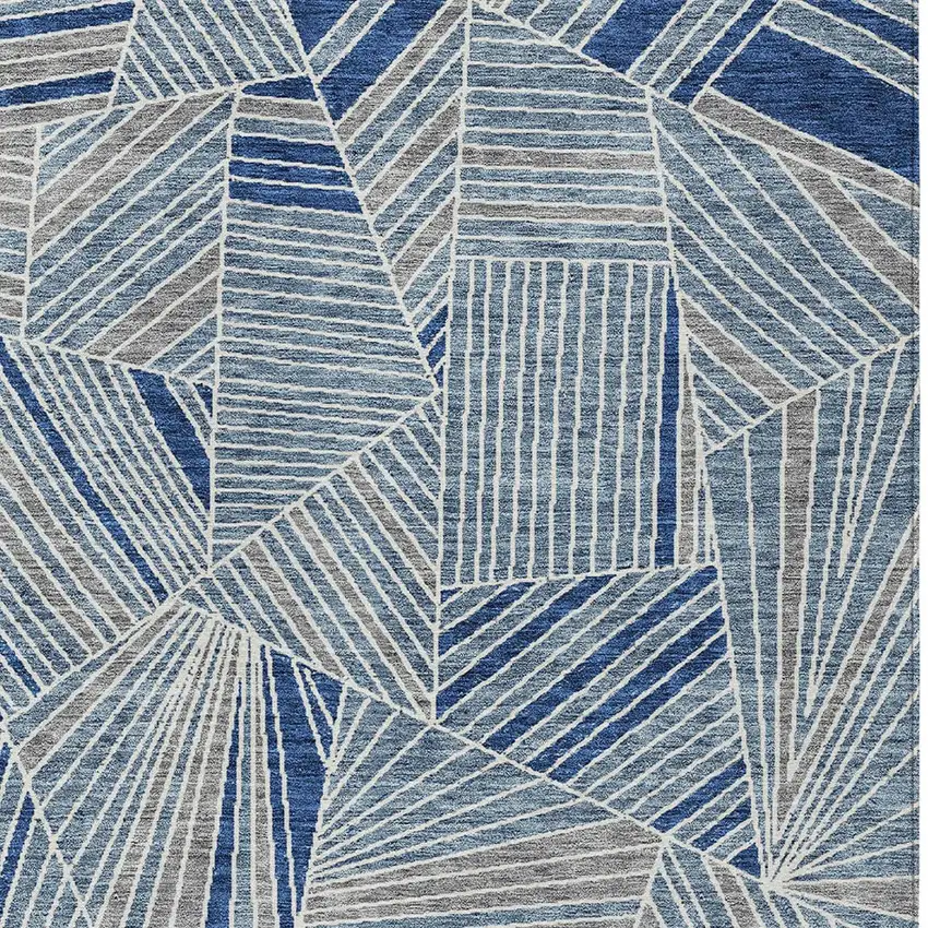 Denim Blue Gray And Ivory Geometric Washable Indoor Outdoor Area Rug Photo 7