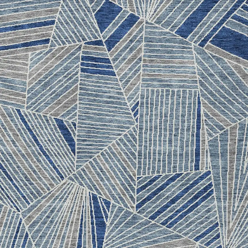 Denim Blue Gray And Ivory Geometric Washable Indoor Outdoor Area Rug Photo 7