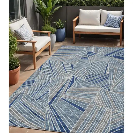 Denim Blue Gray And Ivory Geometric Washable Indoor Outdoor Area Rug Photo 1