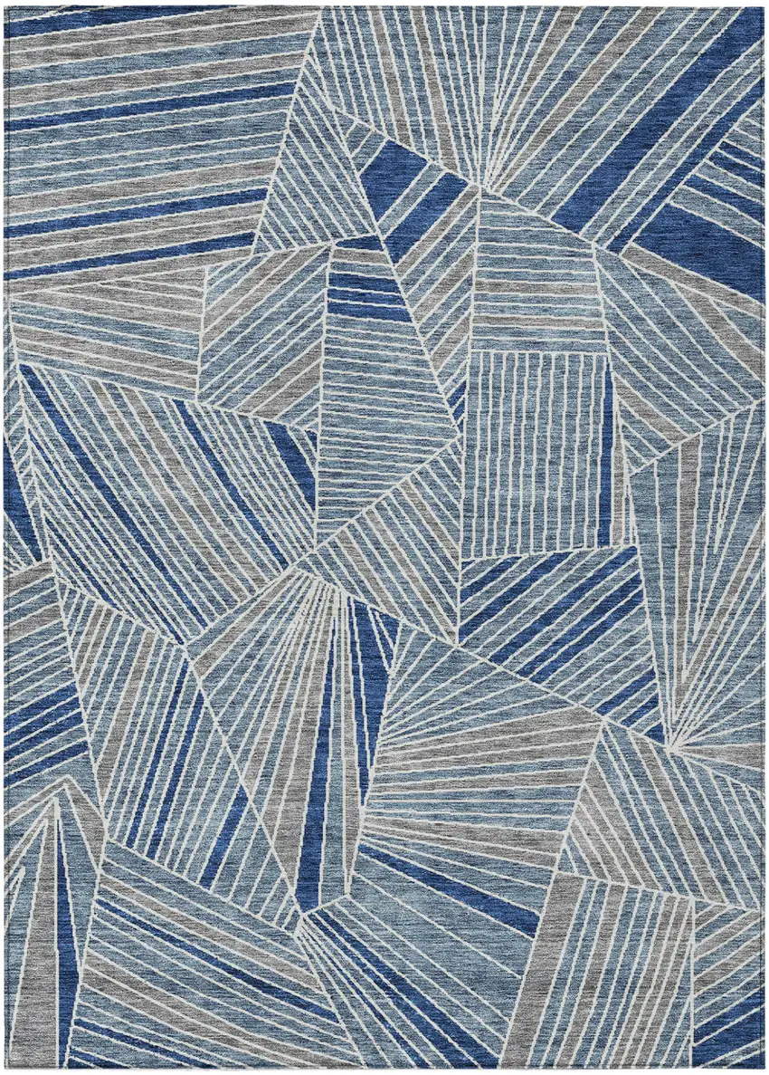 Denim Blue Gray And Ivory Geometric Washable Indoor Outdoor Area Rug Photo 2