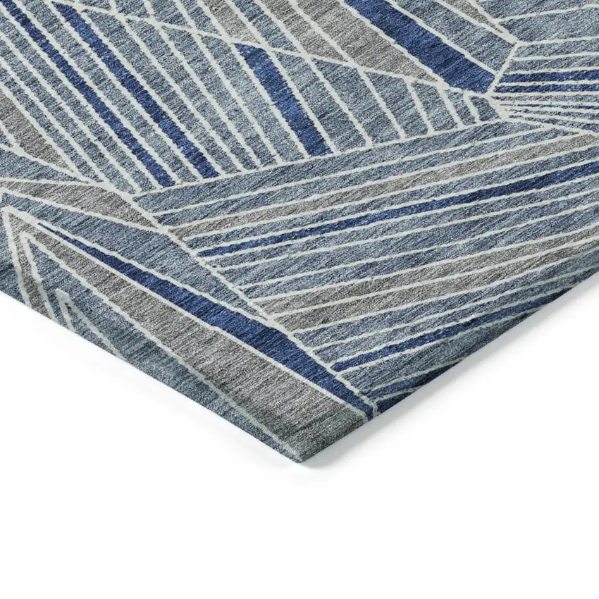 Denim Blue Gray And Ivory Geometric Washable Indoor Outdoor Area Rug Photo 5