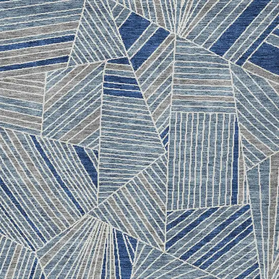 Denim Blue Gray And Ivory Geometric Washable Indoor Outdoor Area Rug Photo 7