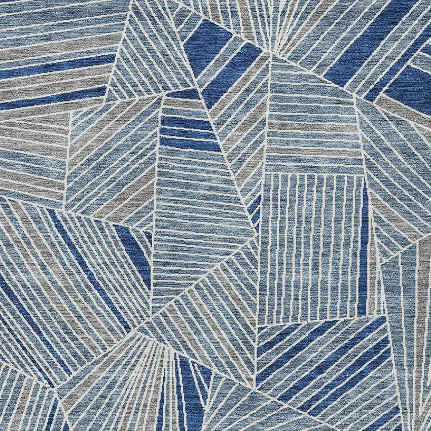 Denim Blue Gray And Ivory Geometric Washable Indoor Outdoor Area Rug Photo 7