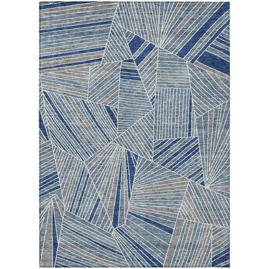 Denim Blue Gray And Ivory Geometric Washable Indoor Outdoor Area Rug Photo 2