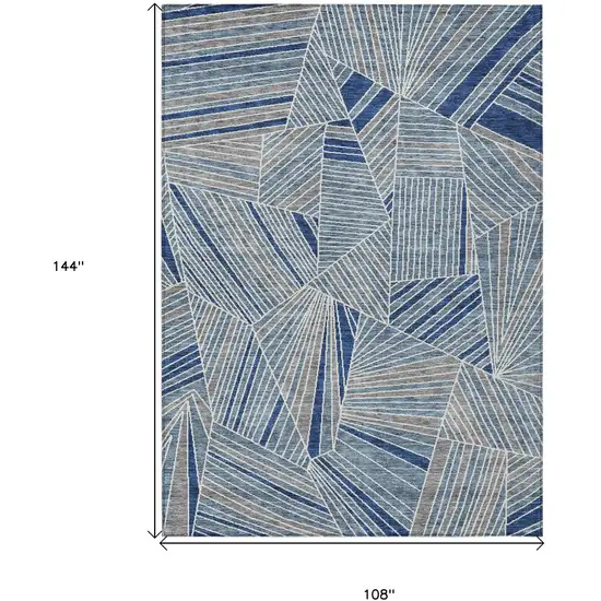 Denim Blue Gray And Ivory Geometric Washable Indoor Outdoor Area Rug Photo 3
