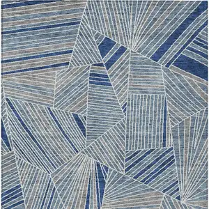 Photo of Denim Blue Gray And Ivory Geometric Washable Indoor Outdoor Area Rug