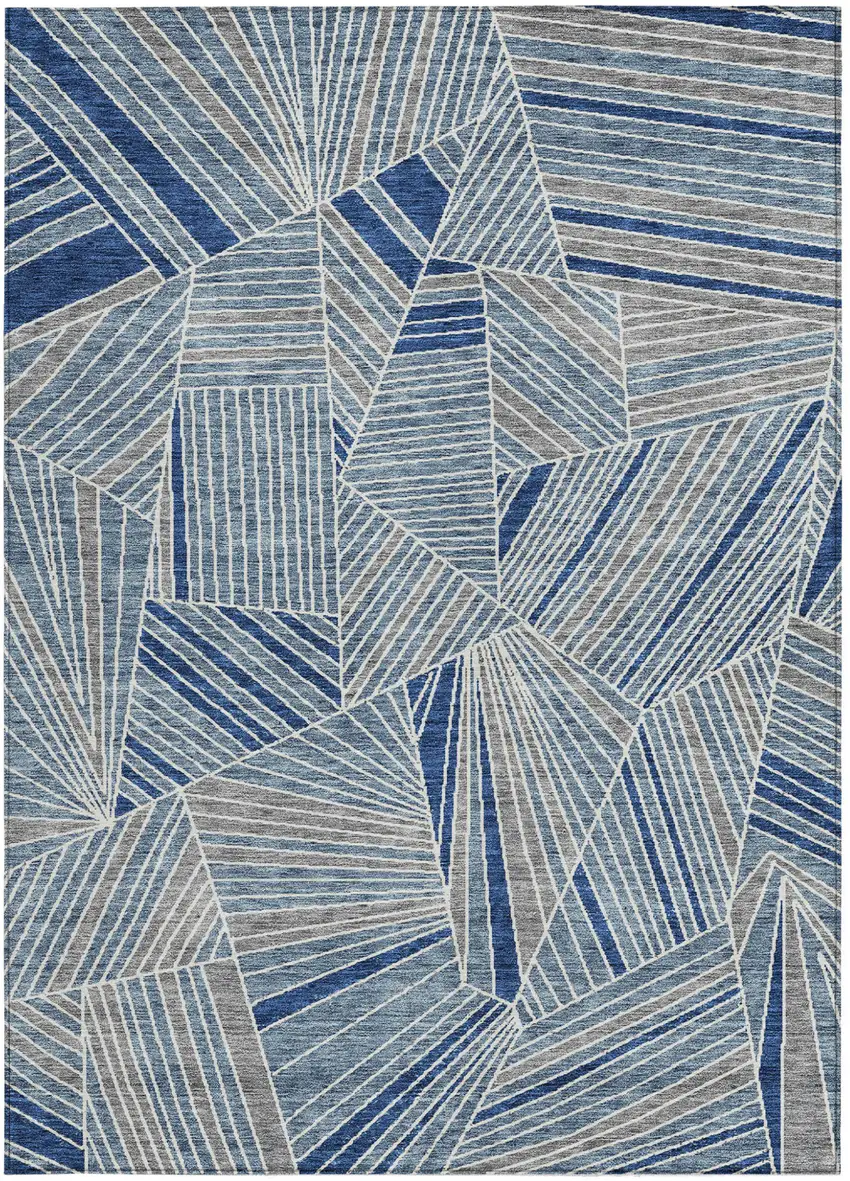 Denim Blue Gray And Ivory Geometric Washable Indoor Outdoor Area Rug Photo 8
