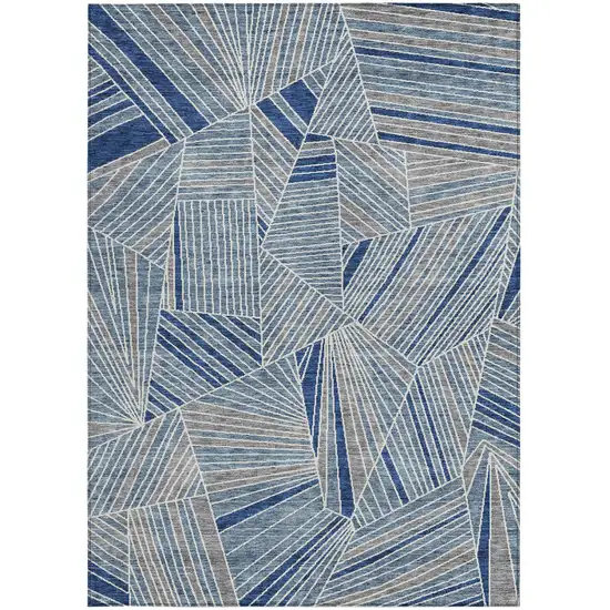 Denim Blue Gray And Ivory Geometric Washable Indoor Outdoor Area Rug Photo 8